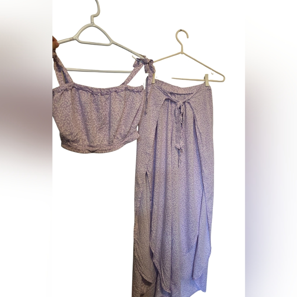Salty Lemon Purple Two-Piece Set Tie Front Split Pant